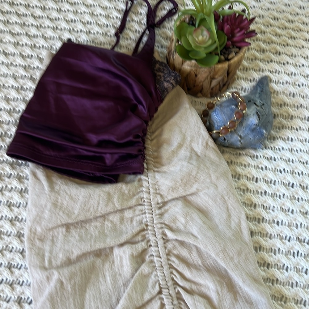 FREE PEOPLE Festival Ren Faire Purple Satin and Lace Trim Cropped Camisole - Picture 8 of 8